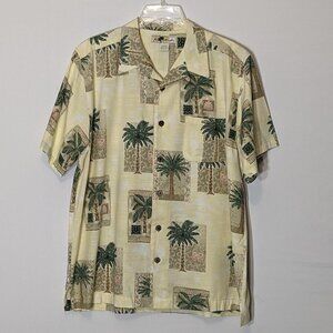 Men's "Joe Marlin" Yellow Tropical, Short Sleeve Shirt w Palm Trees; Size L